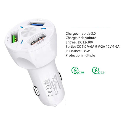 Chargeur voiture 3 ports USB ultra-rapide 30W pour tous vos appareils