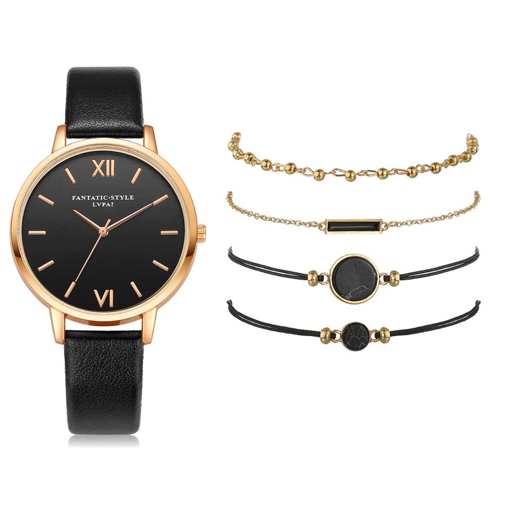 Montre élégante à quartz pour femme avec bracelet en cuir et 4 modèles interchangeables