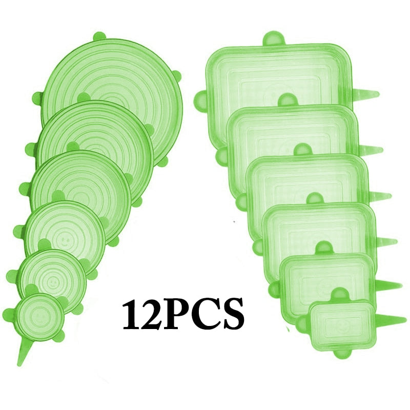 Couvercles en Silicone Extensibles – Lot de 12 Tailles Pratiques pour un Rangement Optimal