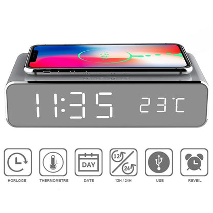 Réveil LED Élégant avec Chargeur Wireless Intégré pour tous vos appareils