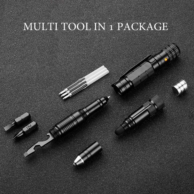 Stylo Tactique Multifonction avec Éclairage et Outils Essentiels