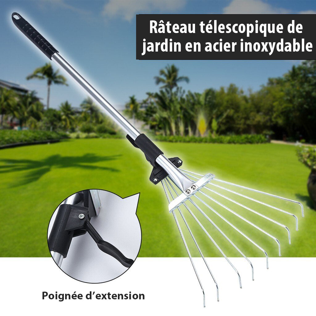 Râteau télescopique en acier inoxydable : l’outil idéal pour votre jardinage !