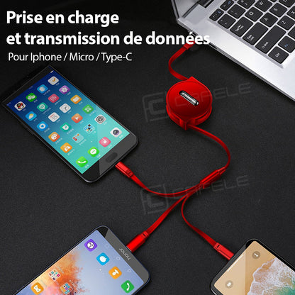 Câble de recharge ultra-rapide 3-en-1 pour tous vos appareils