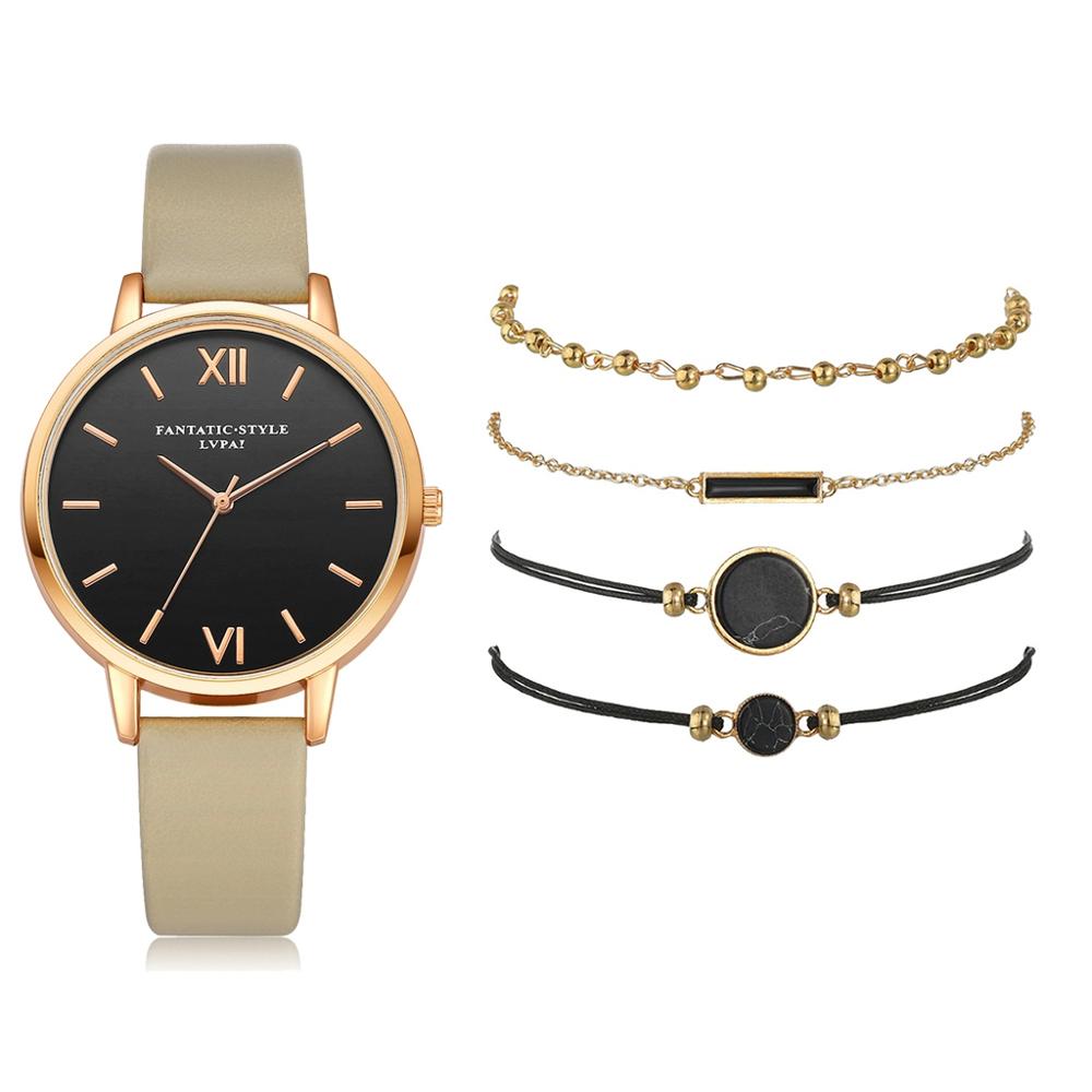 Montre élégante à quartz pour femme avec bracelet en cuir et 4 modèles interchangeables