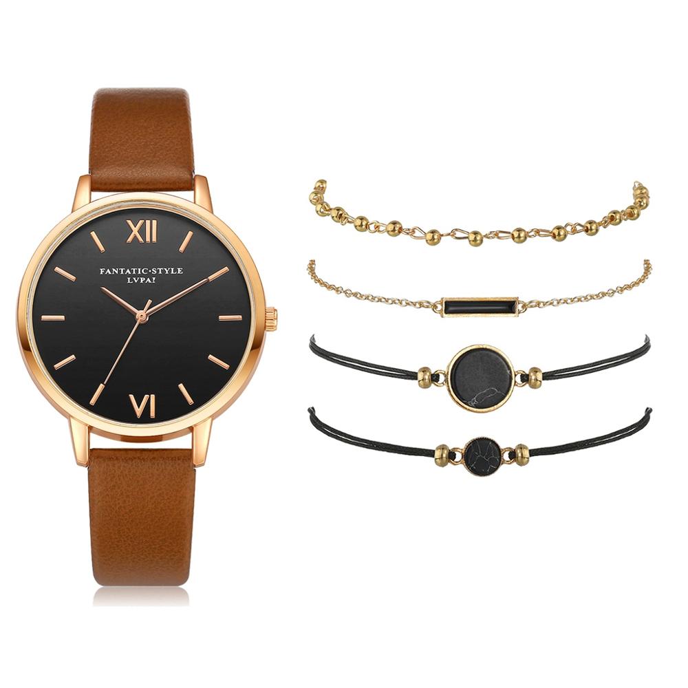 Montre élégante à quartz pour femme avec bracelet en cuir et 4 modèles interchangeables