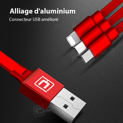 Câble de recharge ultra-rapide 3-en-1 pour tous vos appareils
