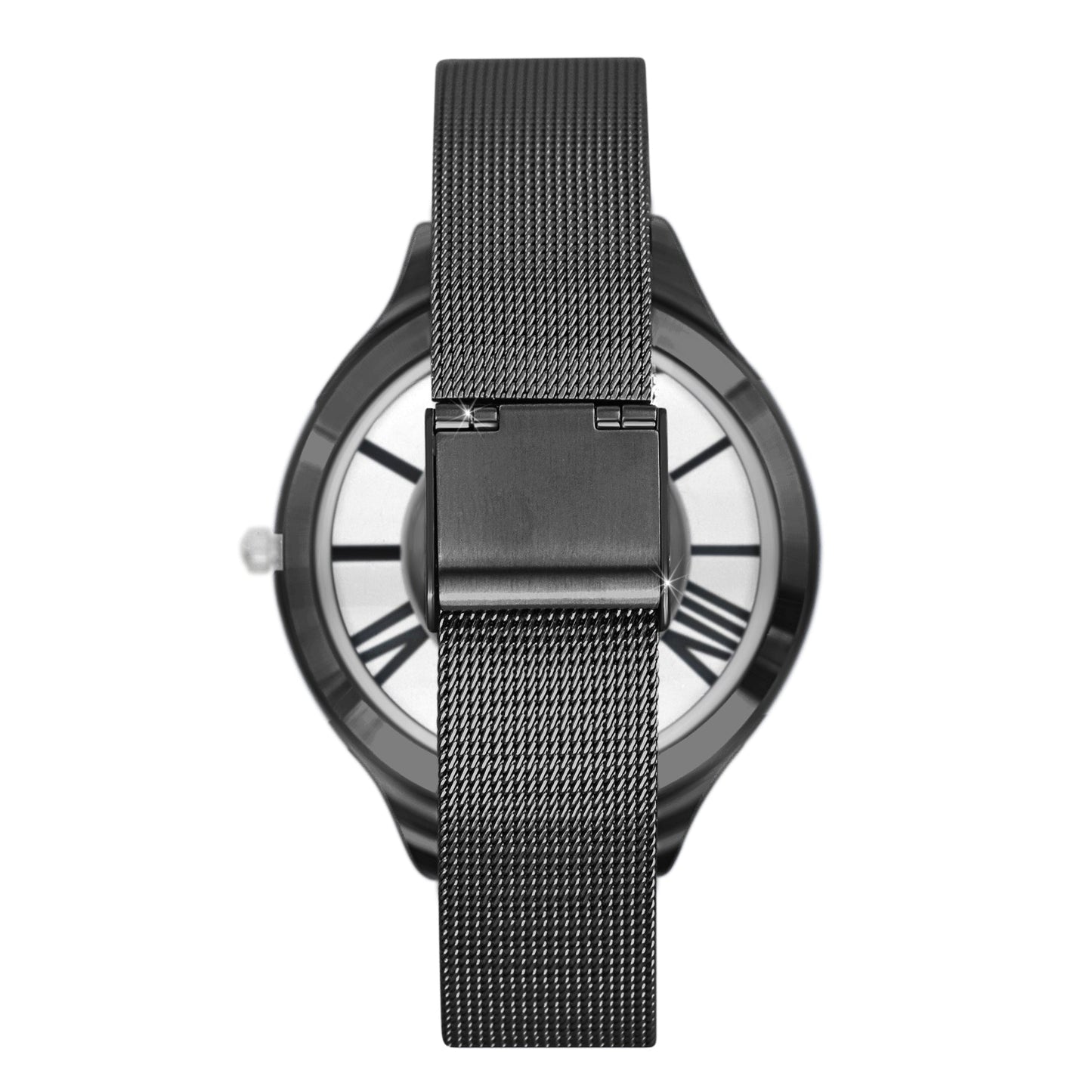 Montre en laiton ornée de 48 cristaux de bohème et bracelet en cuir noir