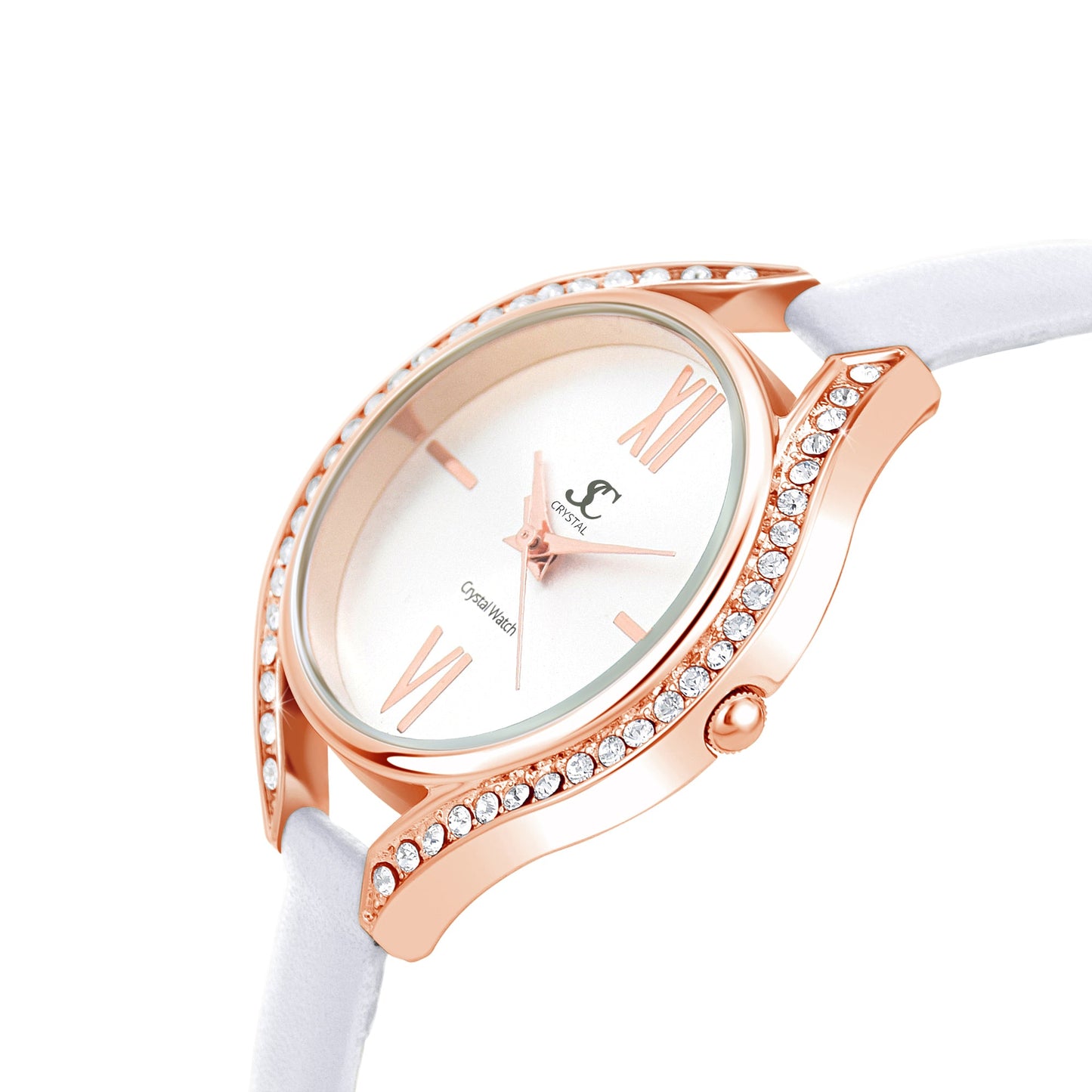 Montre Élégante en Laiton avec 46 Cristaux de Bohème et Bracelet en Cuir Noir