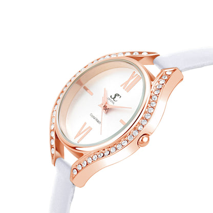 Montre Élégante en Laiton avec 46 Cristaux de Bohème et Bracelet en Cuir Noir