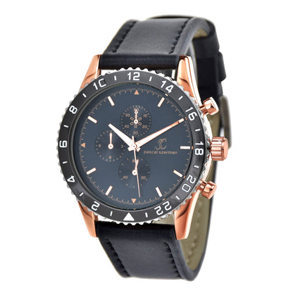 Montre Quartz Élégante pour Homme avec Bracelet en Cuir Noir - Pascal Szerman