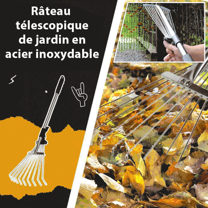Râteau télescopique en acier inoxydable : l’outil idéal pour votre jardinage !