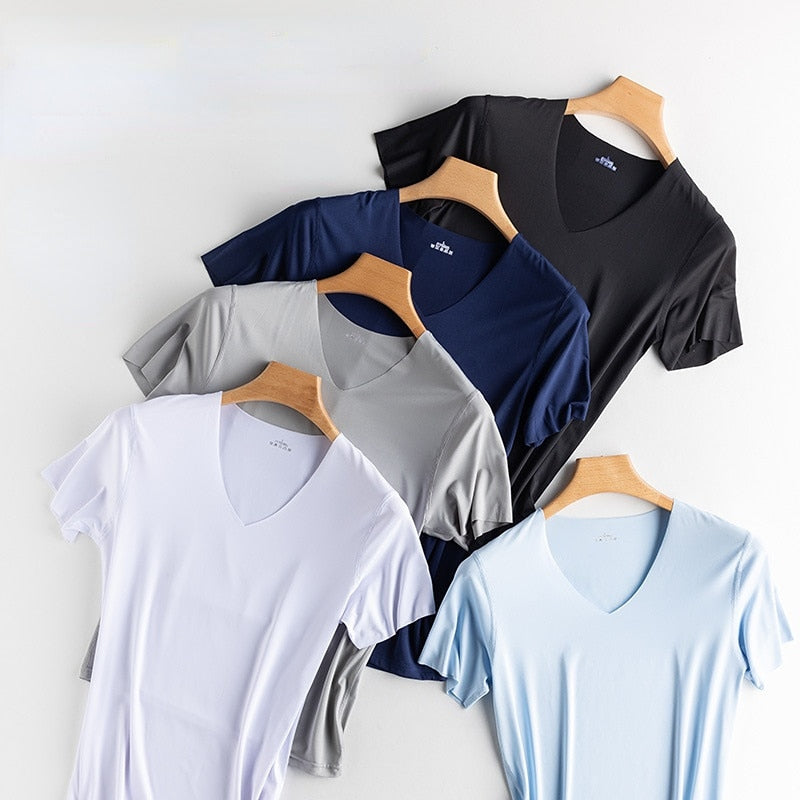 Lot de 2 T-shirts en soie glacée pour homme - Élégance et confort au quotidien