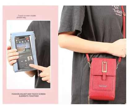 Portefeuille à bandoulière en cuir avec poche tactile pour téléphone