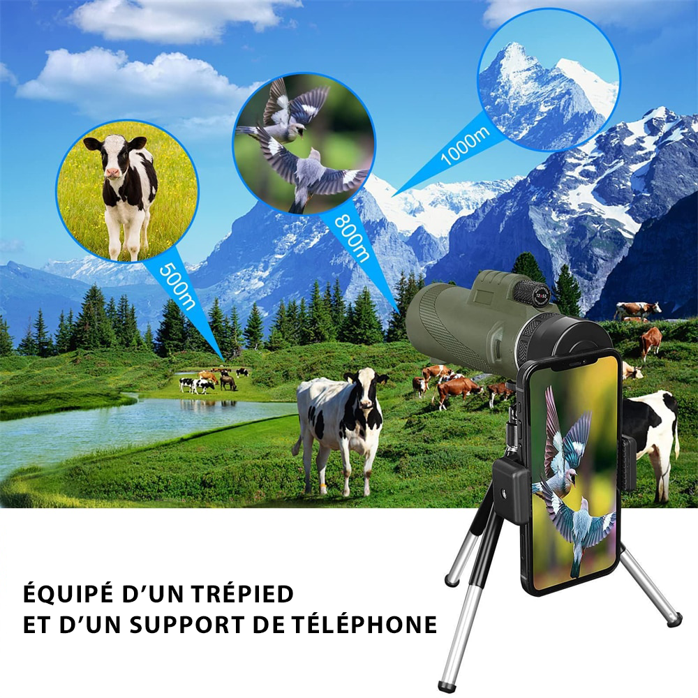Telescope Monoculaire Ultra Puissant 80x100 avec Zoom et Trépied pour Smartphone