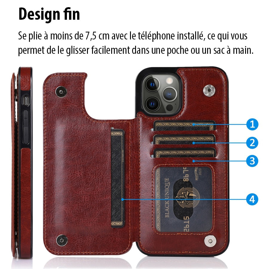 Porte-carte en cuir magnétique élégant pour iPhone