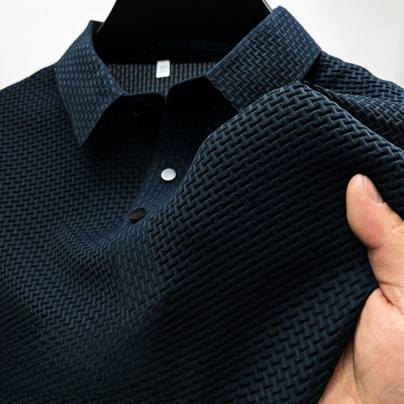 Polo Homme en Maille Ajourée Respirante - Élégance et Confort
