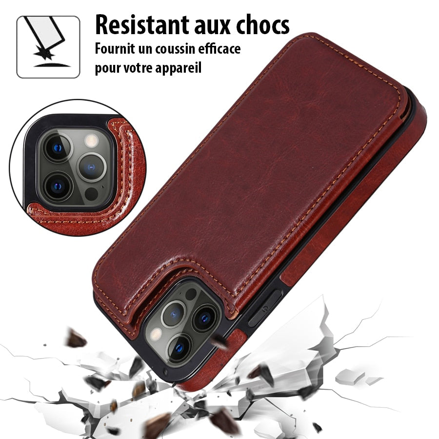 Porte-carte en cuir magnétique élégant pour iPhone