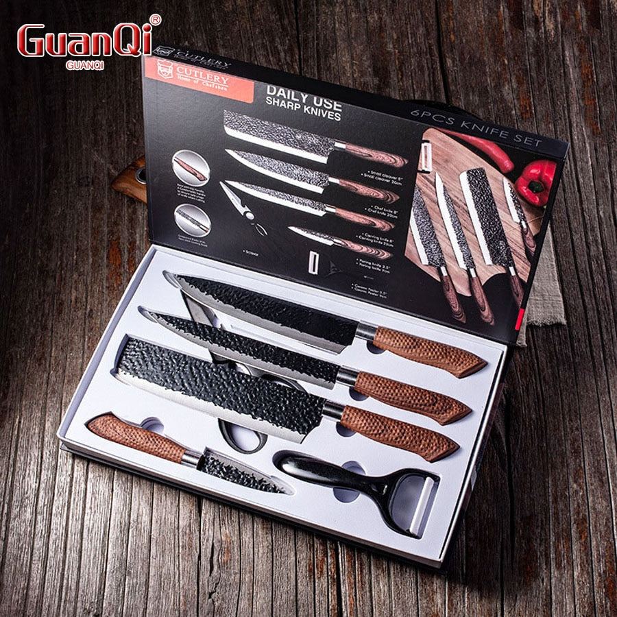 Ensemble de Cuisine 6 Pièces : Couteaux, Éplucheur et Ciseaux en Acier Inoxydable