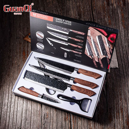 Ensemble de Cuisine 6 Pièces : Couteaux, Éplucheur et Ciseaux en Acier Inoxydable