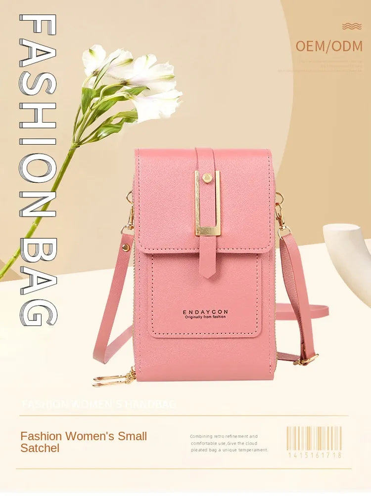 Portefeuille à bandoulière en cuir avec poche tactile pour téléphone