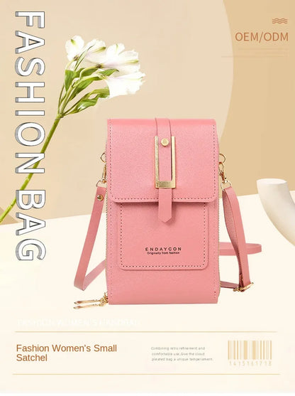 Portefeuille à bandoulière en cuir avec poche tactile pour téléphone