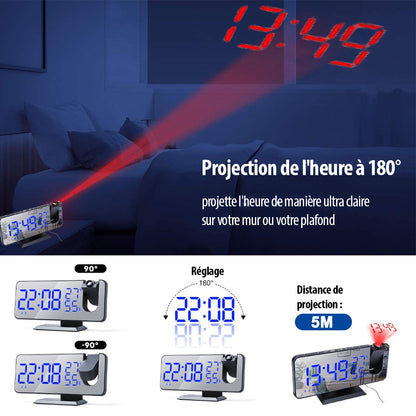 Réveil Projection Numérique LED avec Thermomètre et Radio FM