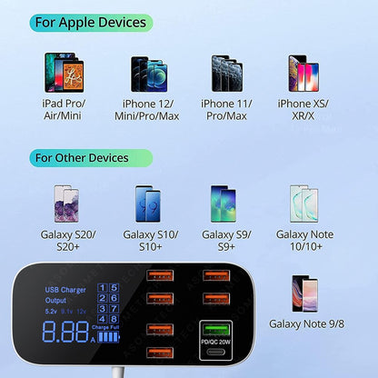 Station de recharge USB 8 ports ultra-rapide avec écran LED