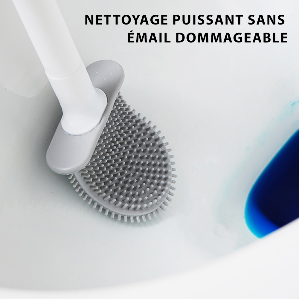 Brosse de toilette flexible en silicone à séchage rapide avec support mural