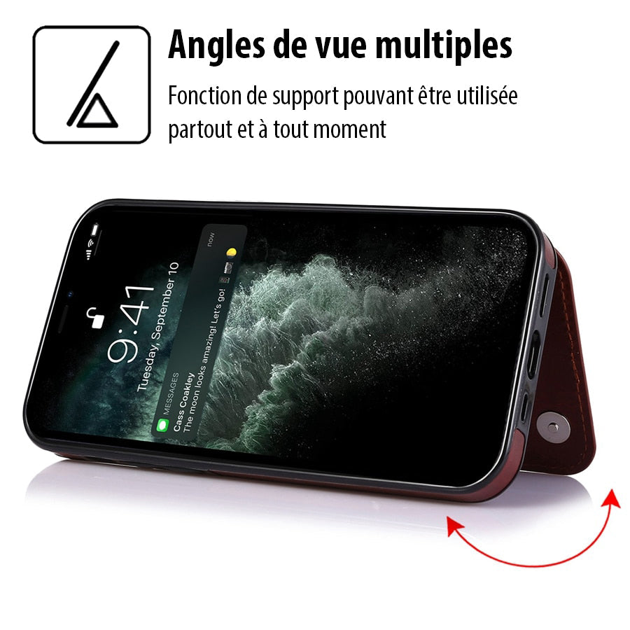 Porte-carte en cuir magnétique élégant pour iPhone