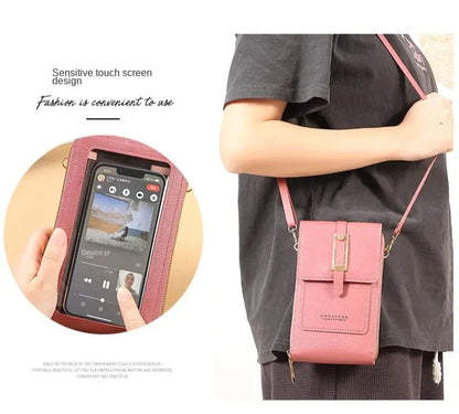 Portefeuille à bandoulière en cuir avec poche tactile pour téléphone