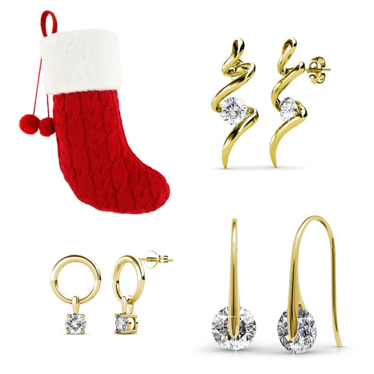Chaussette secrète de Noël avec 3 paires de boucles d'oreilles en cristaux autrichiens