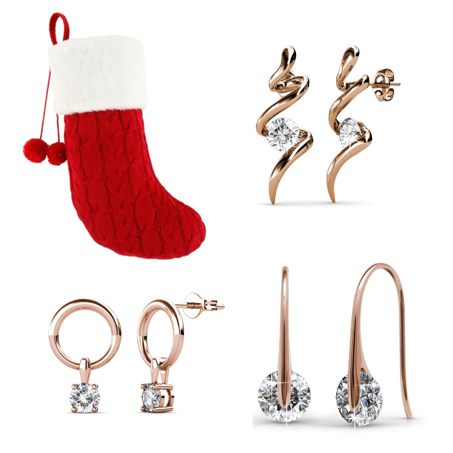 Chaussette secrète de Noël avec 3 paires de boucles d'oreilles en cristaux autrichiens