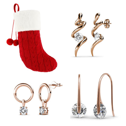 Chaussette secrète de Noël avec 3 paires de boucles d'oreilles en cristaux autrichiens