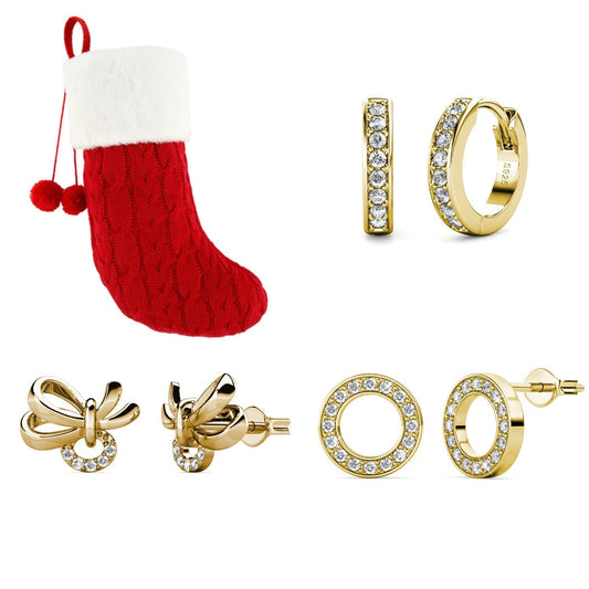 Chaussette secrète de Noël avec 3 paires de boucles d'oreilles en cristaux autrichiens