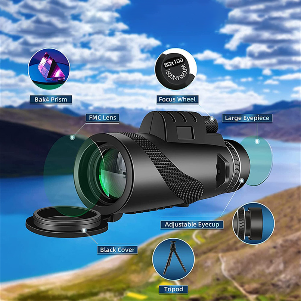 Telescope Monoculaire Ultra Puissant 80x100 avec Zoom et Trépied pour Smartphone