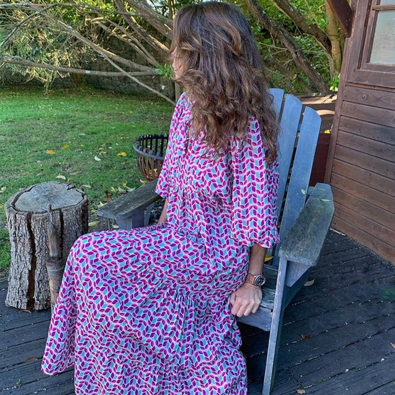 Robe Longue Élégante à Manches Bouffantes - Style Glamour pour l'Été