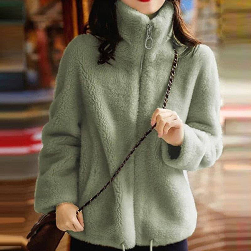 Veste Fausse Fourrure à Col Montant Chic et Confortable