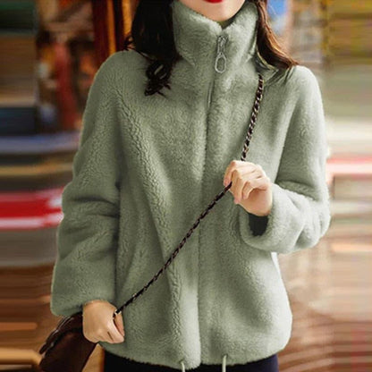 Veste Fausse Fourrure à Col Montant Chic et Confortable