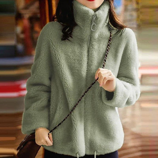 Veste Fausse Fourrure à Col Montant Chic et Confortable