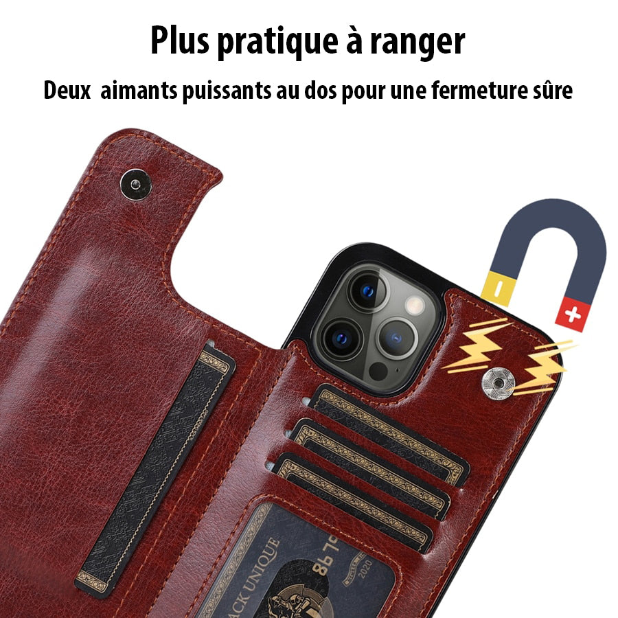 Porte-carte en cuir magnétique élégant pour iPhone