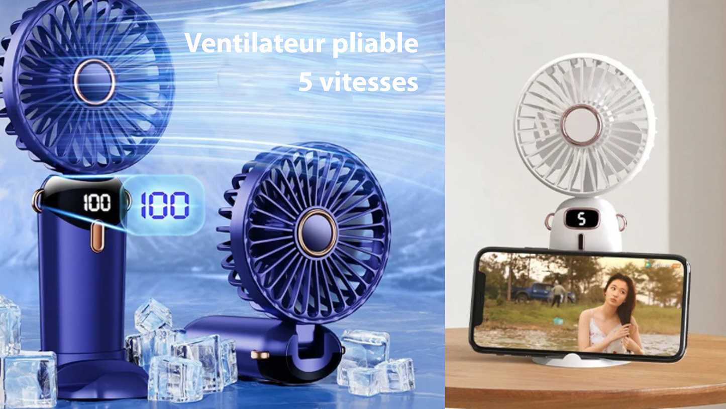 Mini Ventilateur Portable avec Support pour Téléphone – Rafraîchissement Instantané et Livraison Gratuite