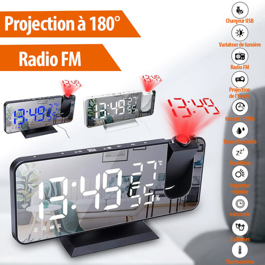 Réveil Projection Numérique LED avec Thermomètre et Radio FM