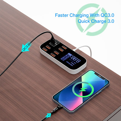 Station de recharge USB 8 ports ultra-rapide avec écran LED