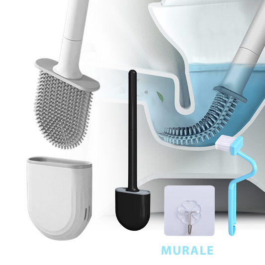 Brosse de toilette flexible en silicone à séchage rapide avec support mural