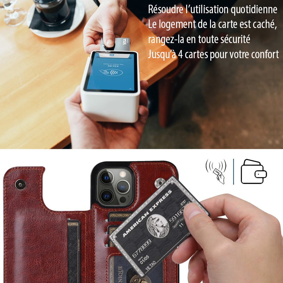 Porte-carte en cuir magnétique élégant pour iPhone