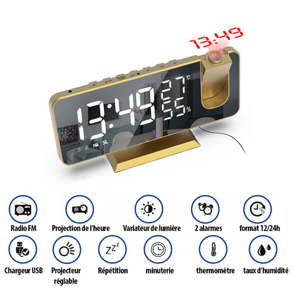 Réveil Projection Numérique LED avec Thermomètre et Radio FM