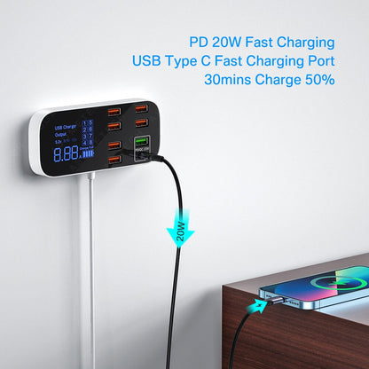 Station de recharge USB 8 ports ultra-rapide avec écran LED