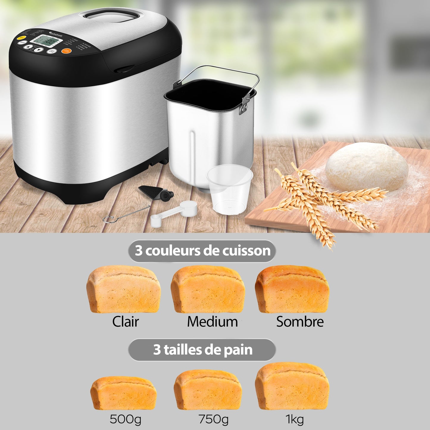 Machine à pain programmable nouvelle génération avec 19 programmes et écran LCD