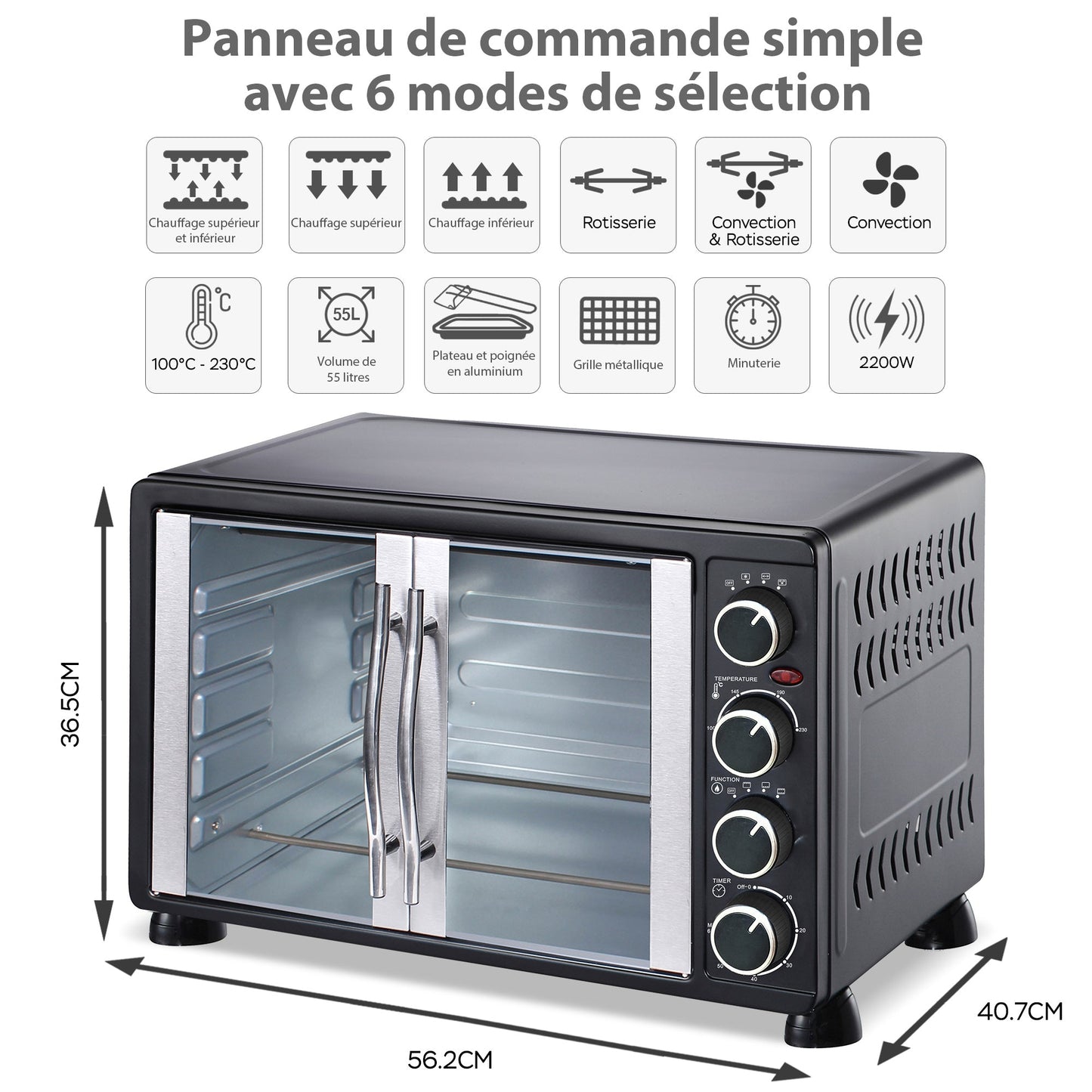 Four électrique inox à deux portes 55L – Cuisine élégante et performante