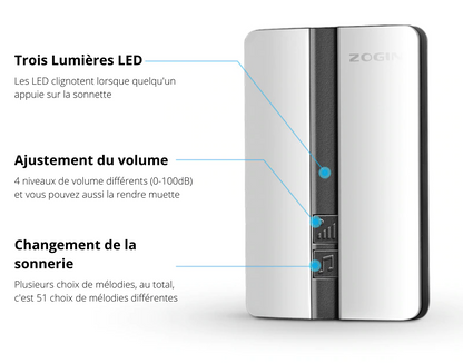 Sonnette sans-fil Auto-alimentée avec signal visuel et 51 mélodies